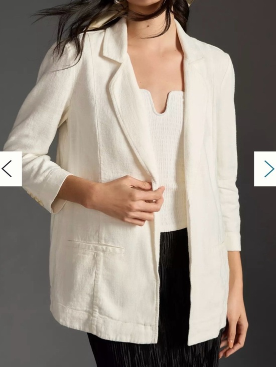 Anthropologie Jackets & Blazers - Anthropologie Linen Blend Open Front Blazer Tulip Hem Back Jacket Cream Size 6